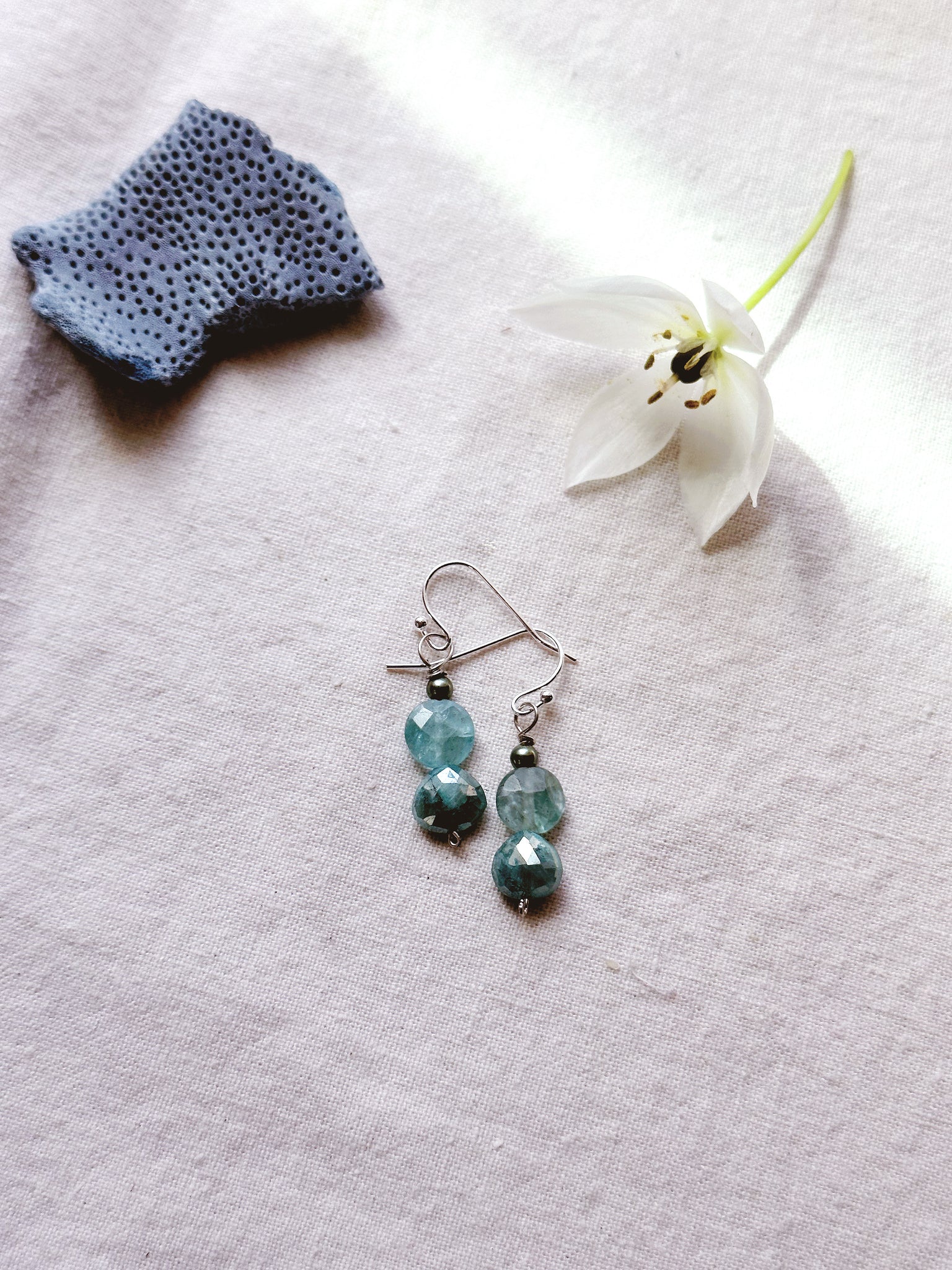 Nereid + Apatite + Green Moonstone + Freshwater Pearl earrings