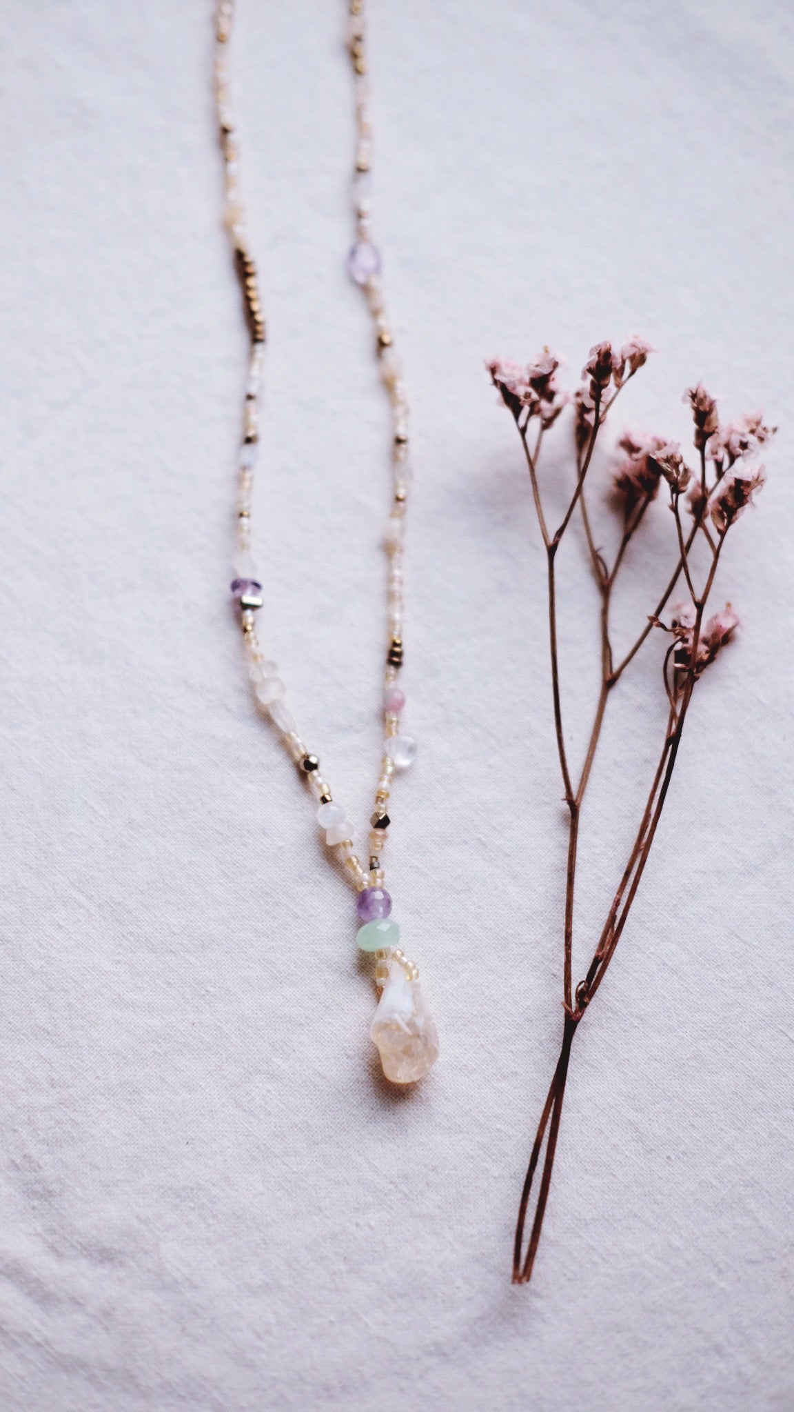 Sunbeam + Citrine + Amethyst + Pyrite + Chalcedony necklace