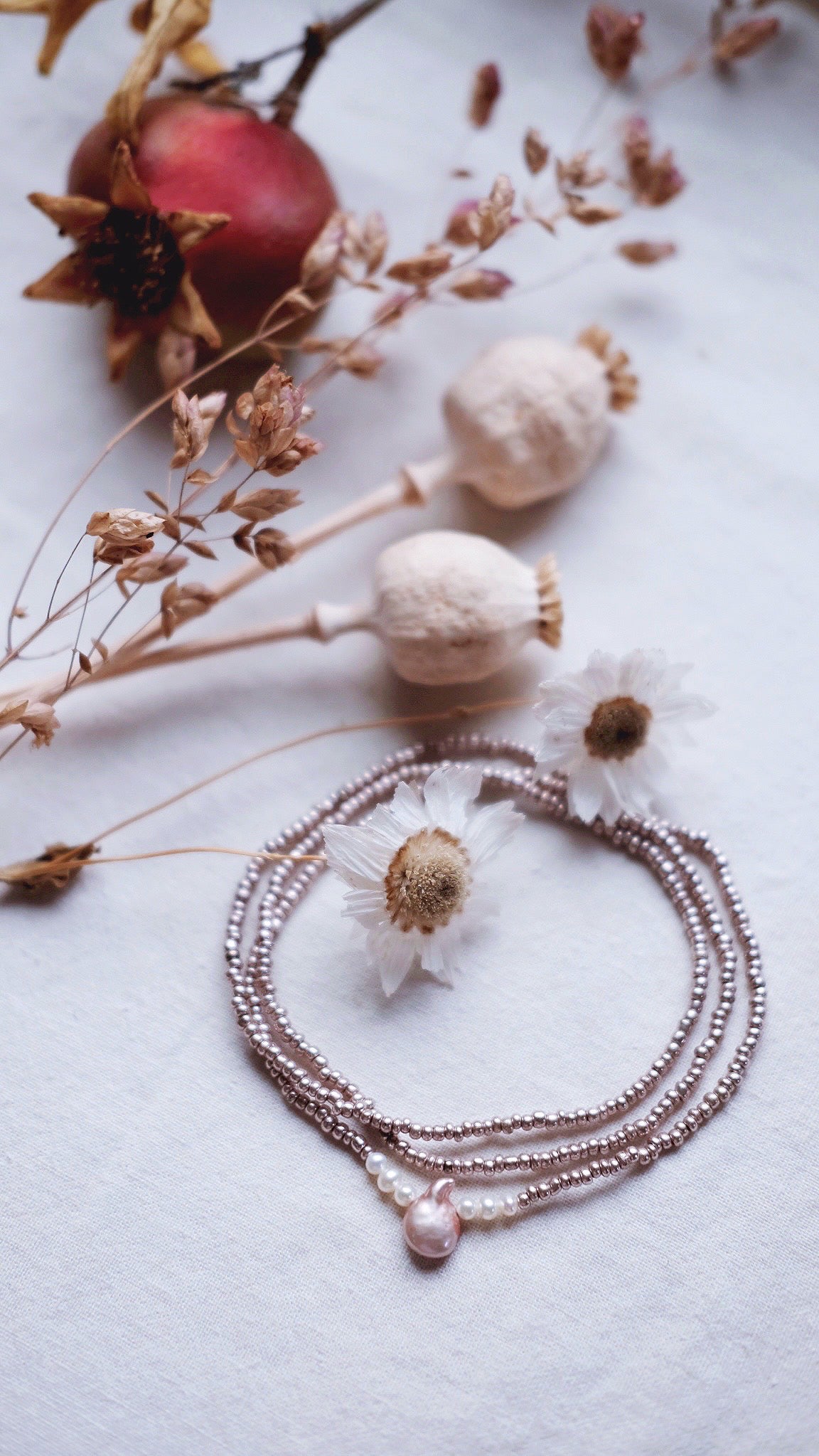 Moon Meadow  + Pearl + Antique glass necklace