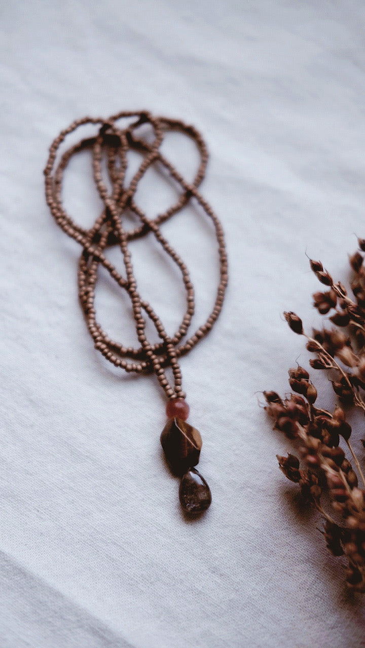 Astral Earth + Chiastolite + Petrified Wood + Sunstone necklace