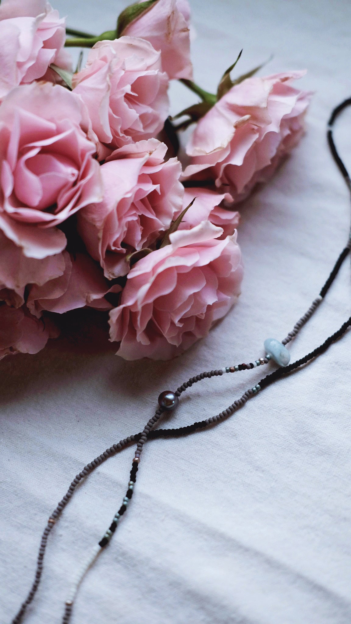 Enduring Pearl + Aquamarine + Freshwater pearl necklace