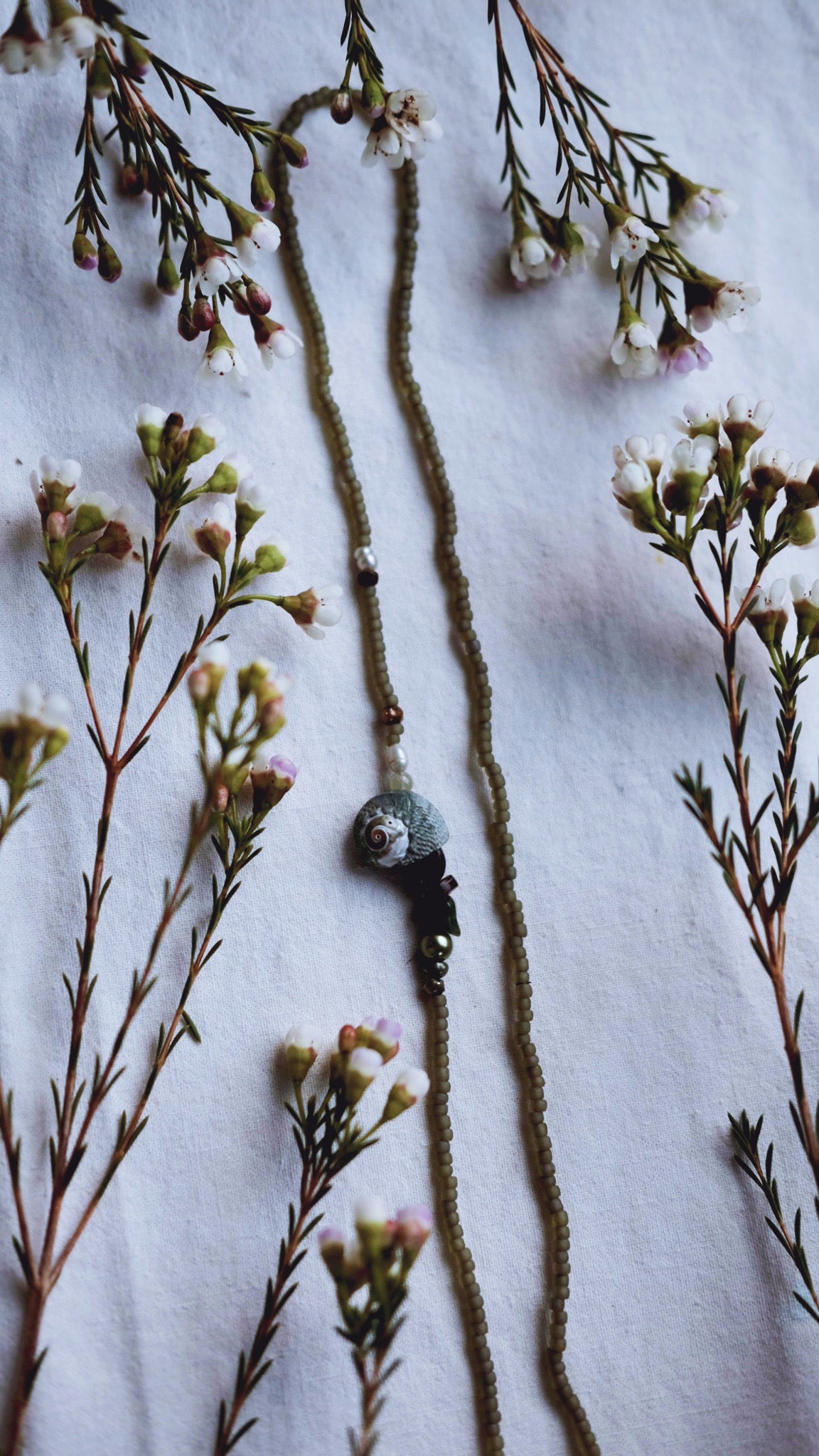 Lunar Tidepool + Aventurine + Freshwater Pearl + Natural seashell + Smokey Quartz necklace