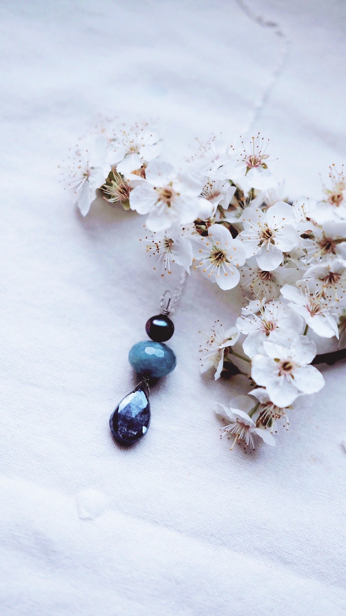 Moonlit Angel + Angelite + Pearl + Labradorite gemstone talisman