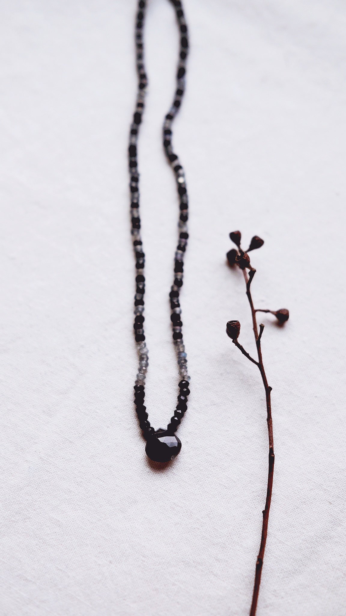 Moonlit Key  + Moonstone + Black Spinel + Labradorite necklace