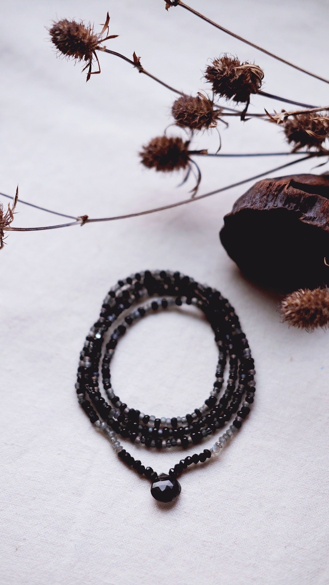 Moonlit Key  + Moonstone + Black Spinel + Labradorite necklace