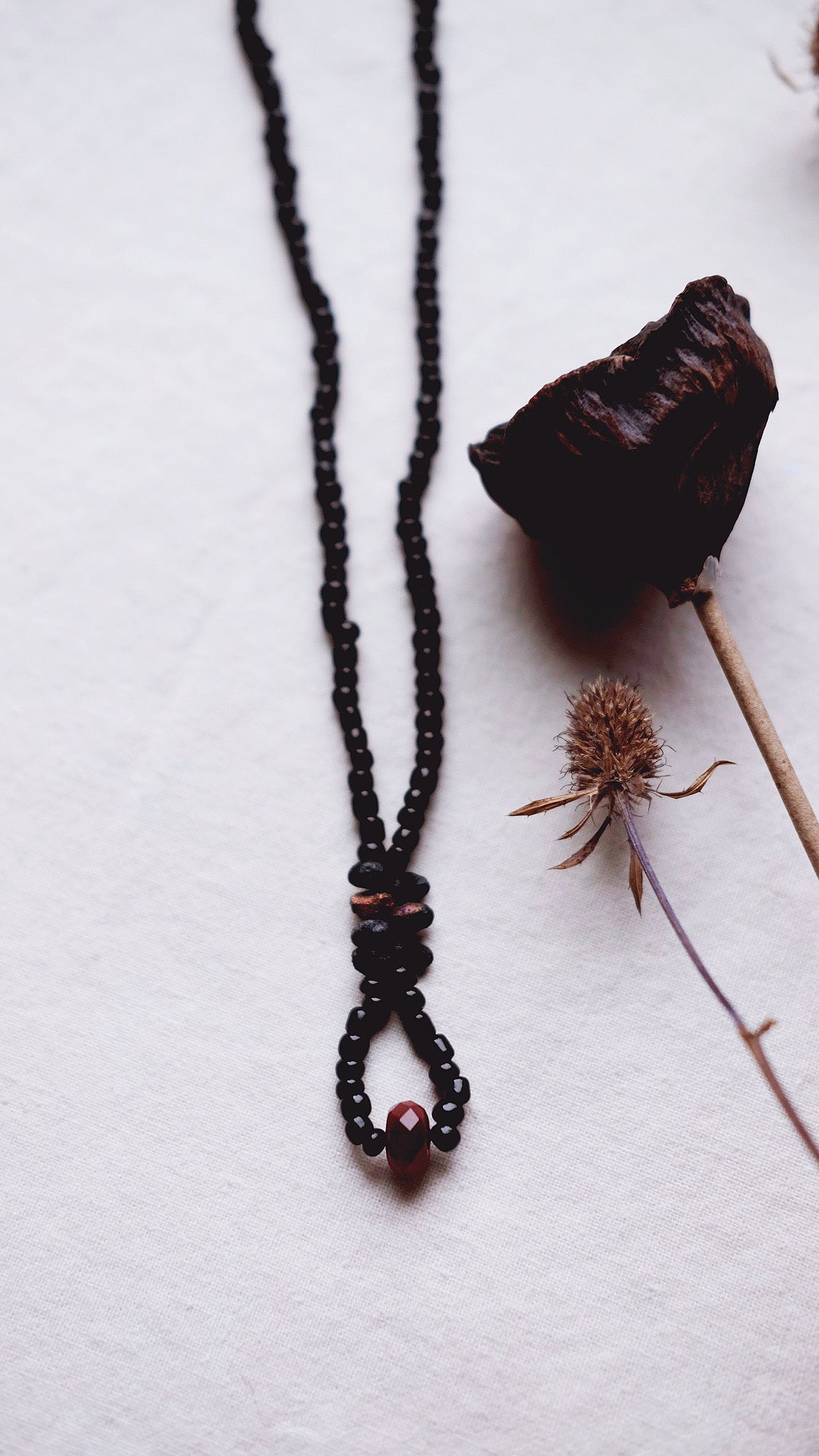 Midnight Lantern + Ruby Quartz + textured earthen necklace