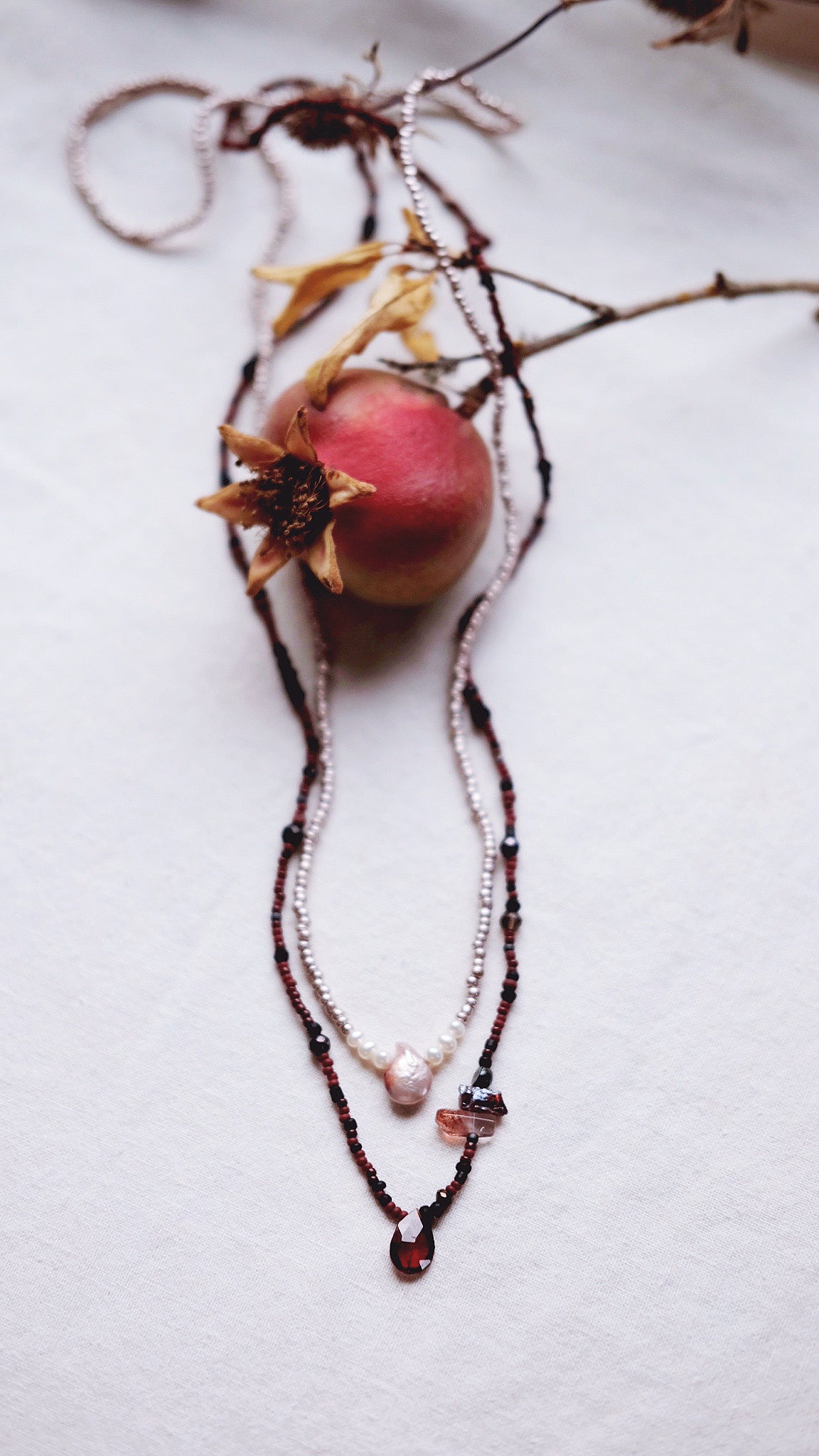 Moon Meadow  + Pearl + Antique glass necklace