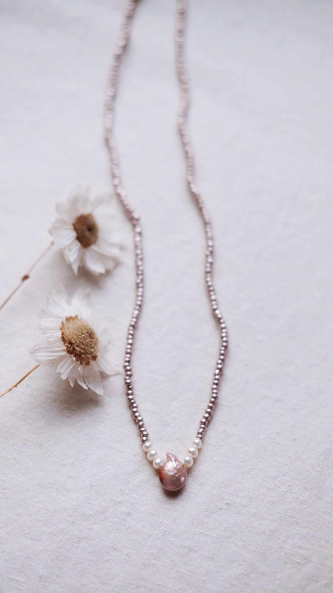 Moon Meadow  + Pearl + Antique glass necklace