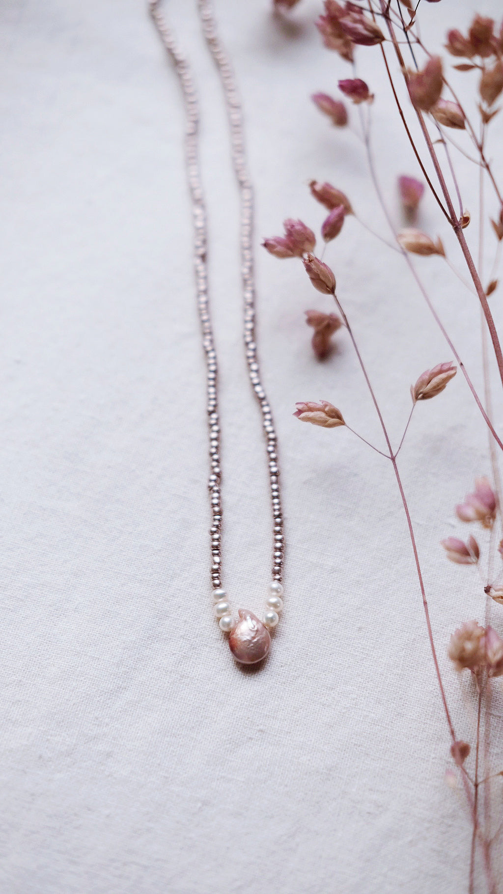 Moon Meadow  + Pearl + Antique glass necklace