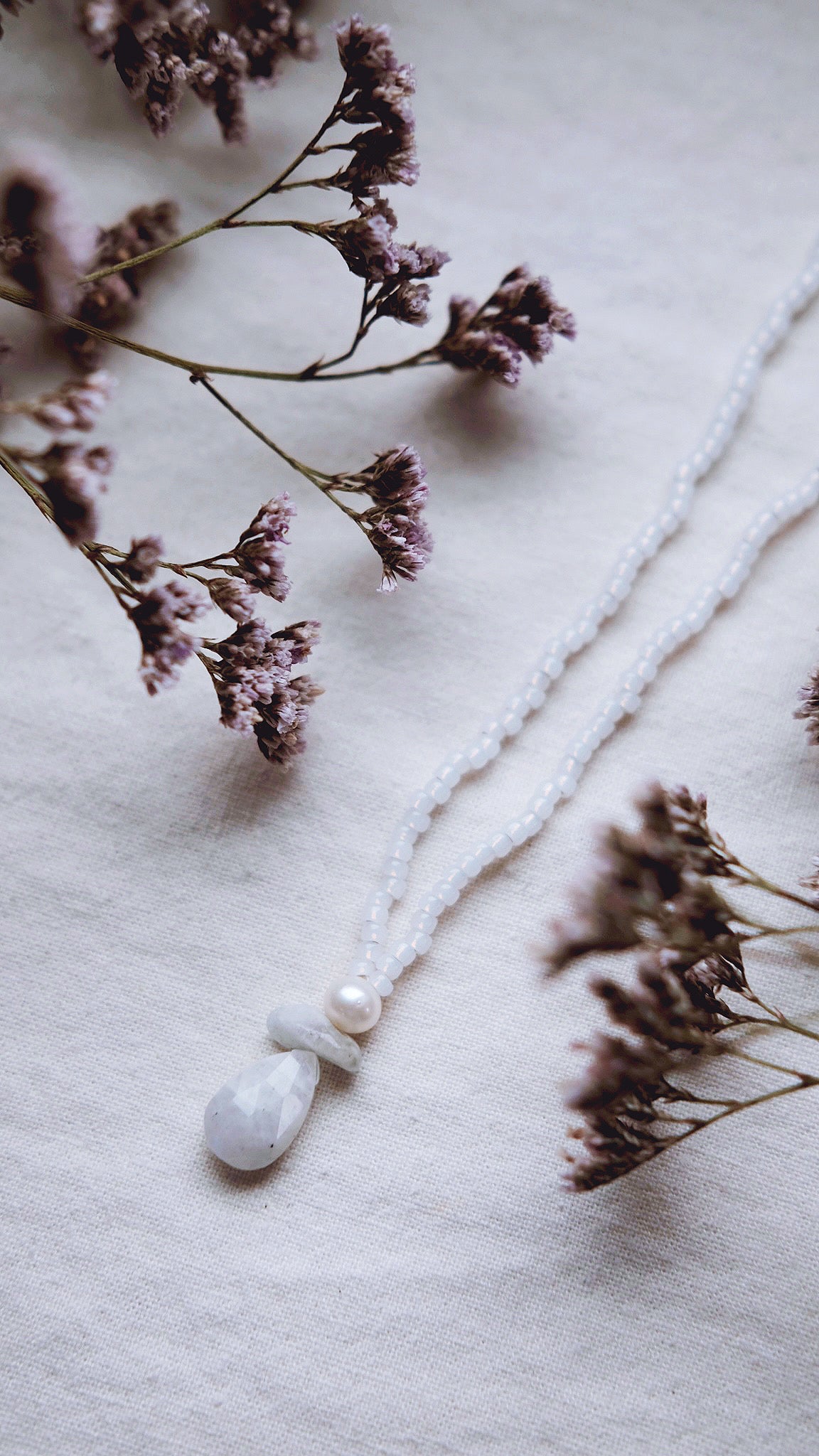 Moonglow + Aquamarine + Freshwater Pearl + Moonstone necklace