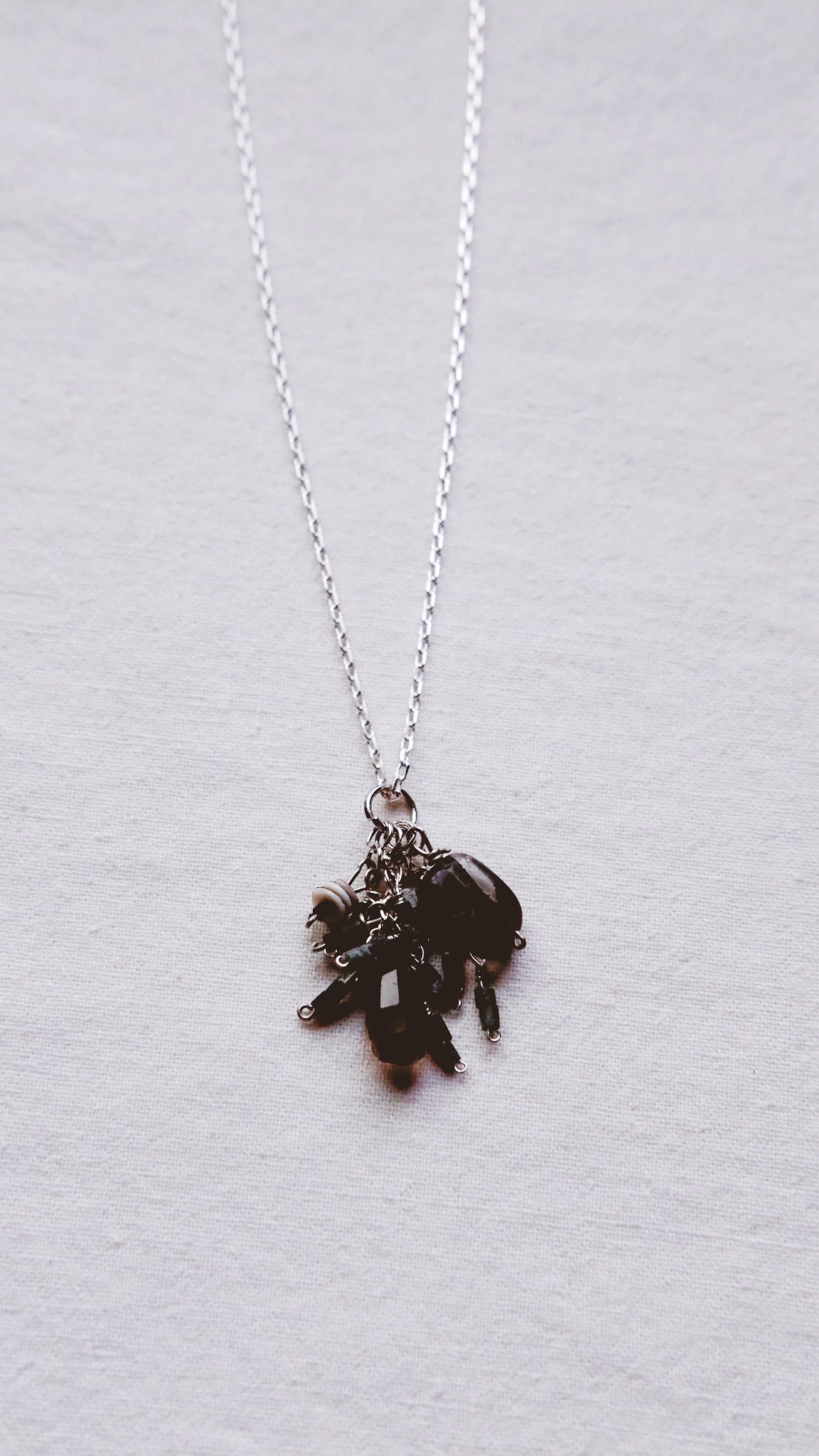Smokey Quartz Nebulae + Smokey Quartz + Jade + Shell Heishil Talisman
