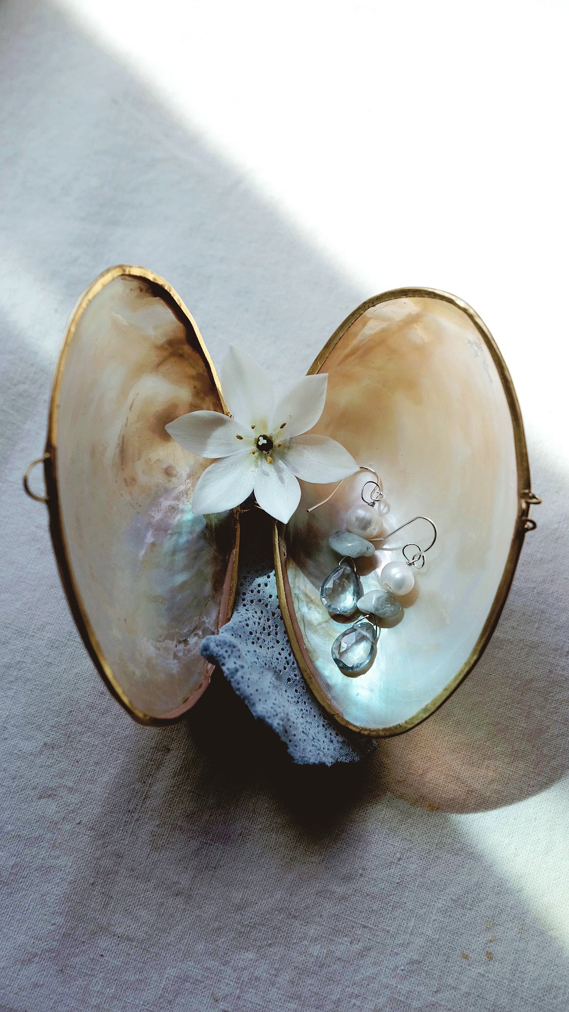 Water Nymph + Topaz + Aquamarine + Freshwater Pearl earrings
