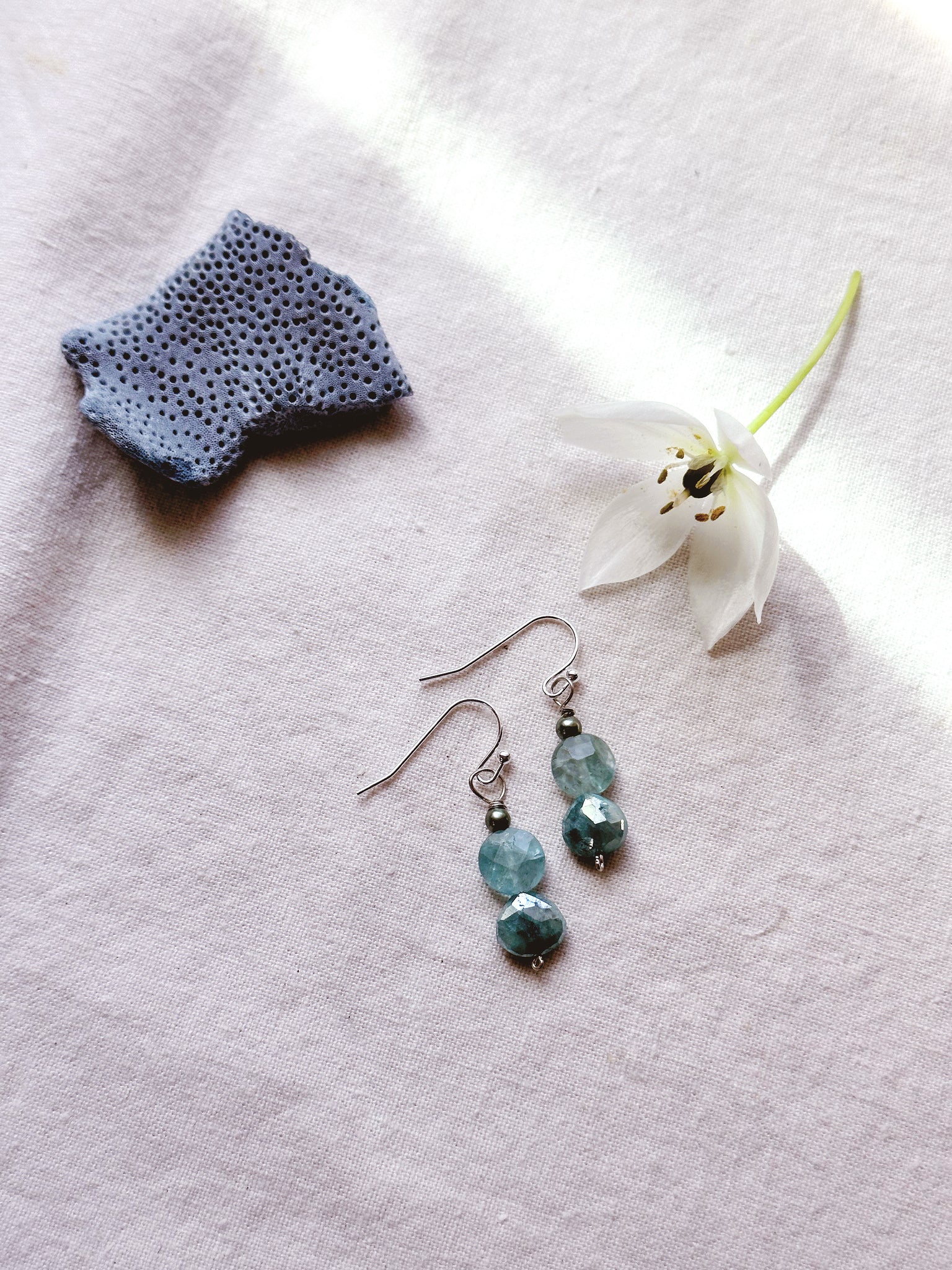Nereid + Apatite + Green Moonstone + Freshwater Pearl earrings