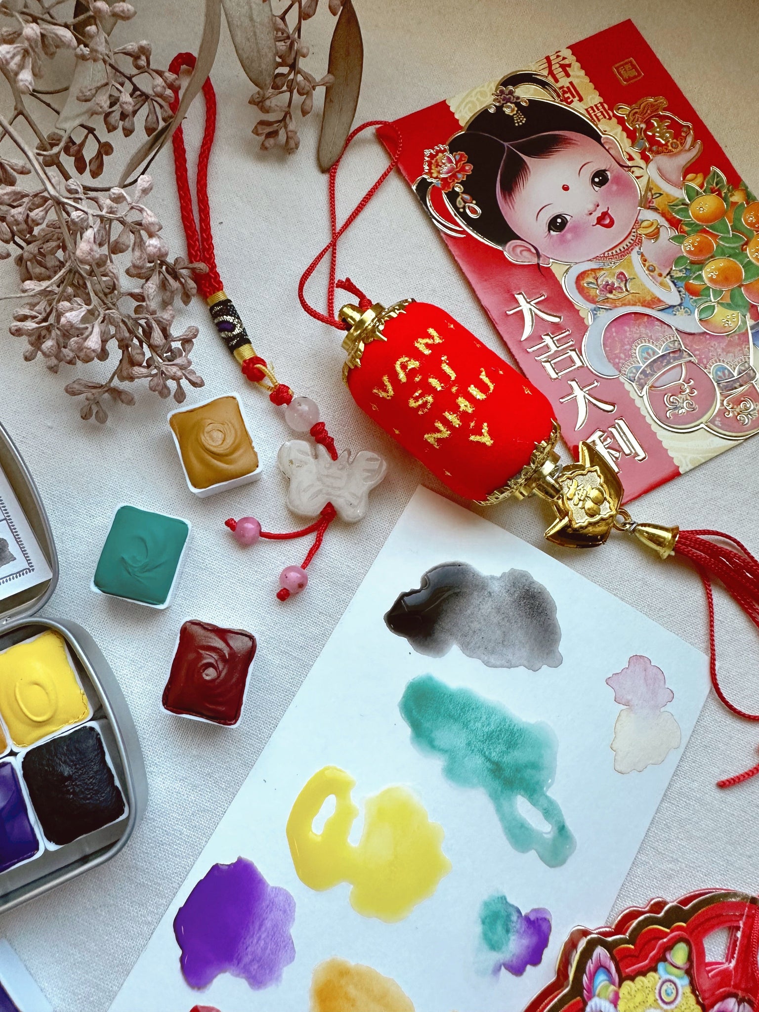 RESERVE for Maria + Tân Xuân  + Lunar New Year + mineral watercolor palette