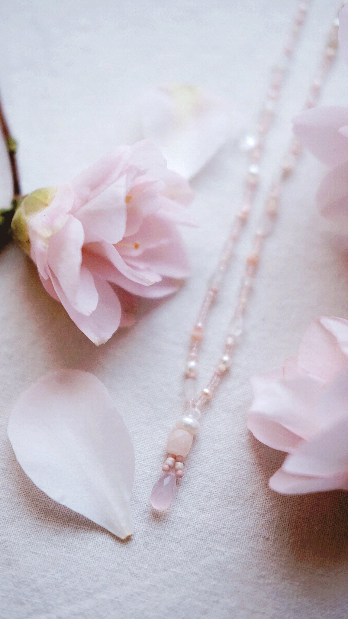 Cloud Blossom + Moonstone + Freshwater Pearl + Peach Aventurine & Chalcedony + mindfulness beaded necklace