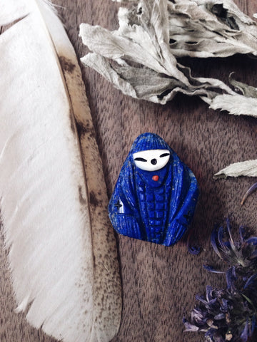 Corn Maiden - Lapis and Coral Cabochon carving by Kateri Sanchez
