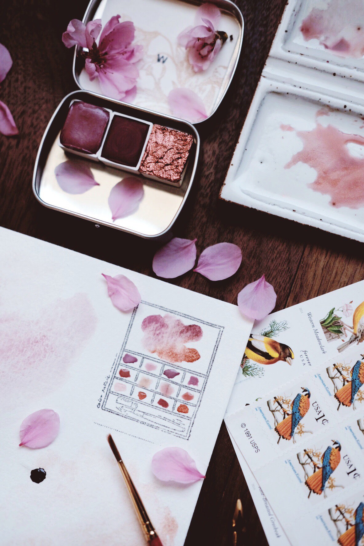 RESERVE for Montserrath + Sakura Petal - Limited edition Gemstone Mineral watercolor palette
