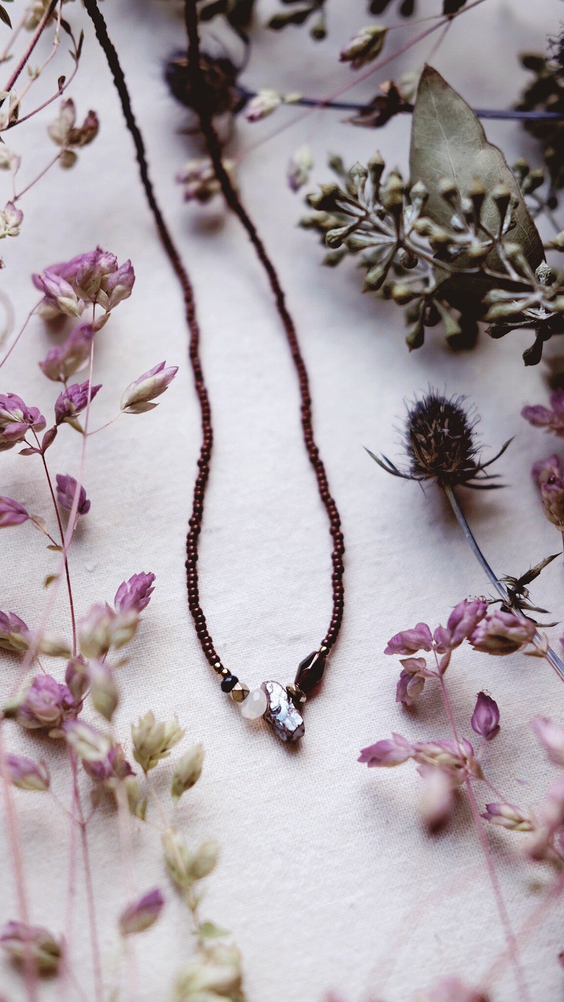 The Luminary + Aura Garnet + Moonstone + Pyrite necklace