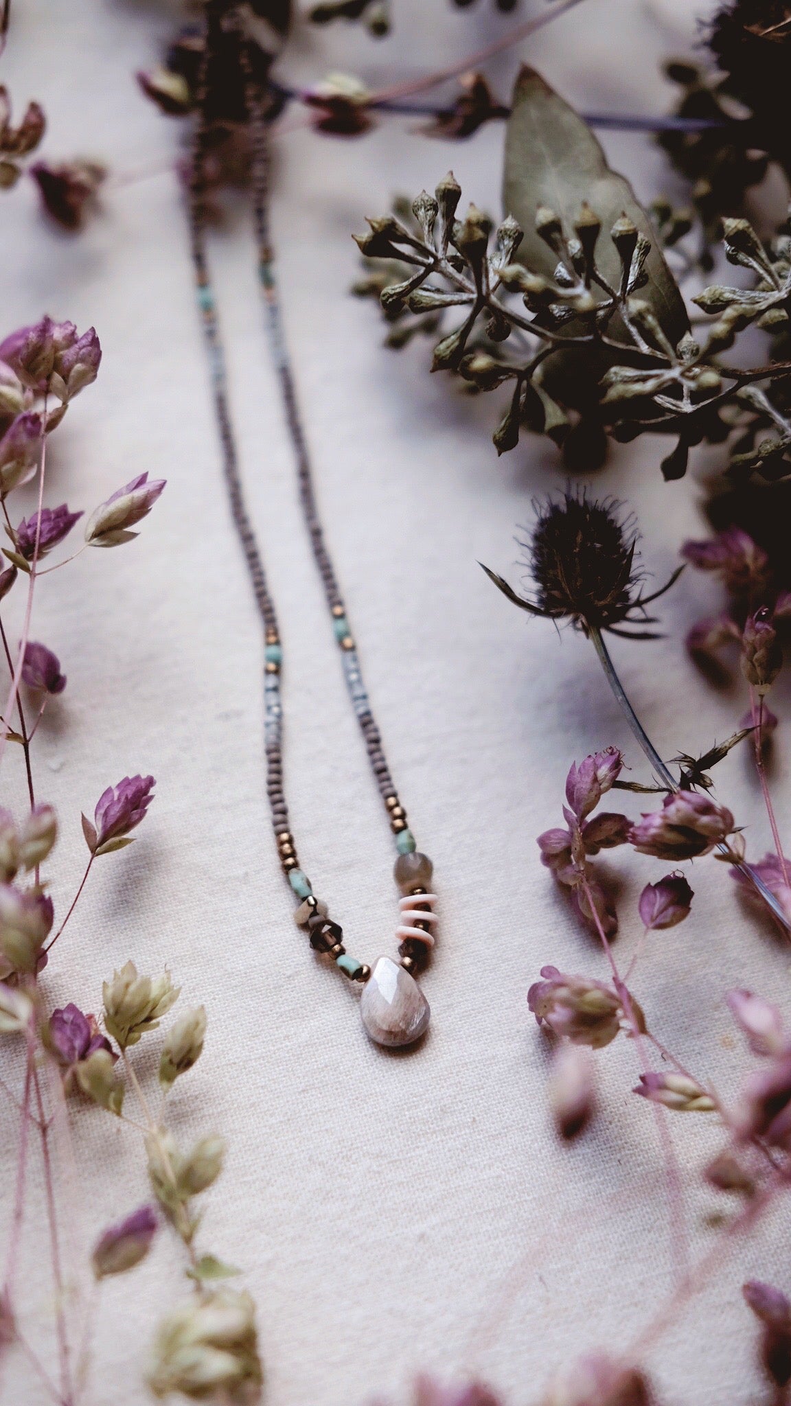 The Seer + Chalcedony + Moonstone + Pyrite necklace