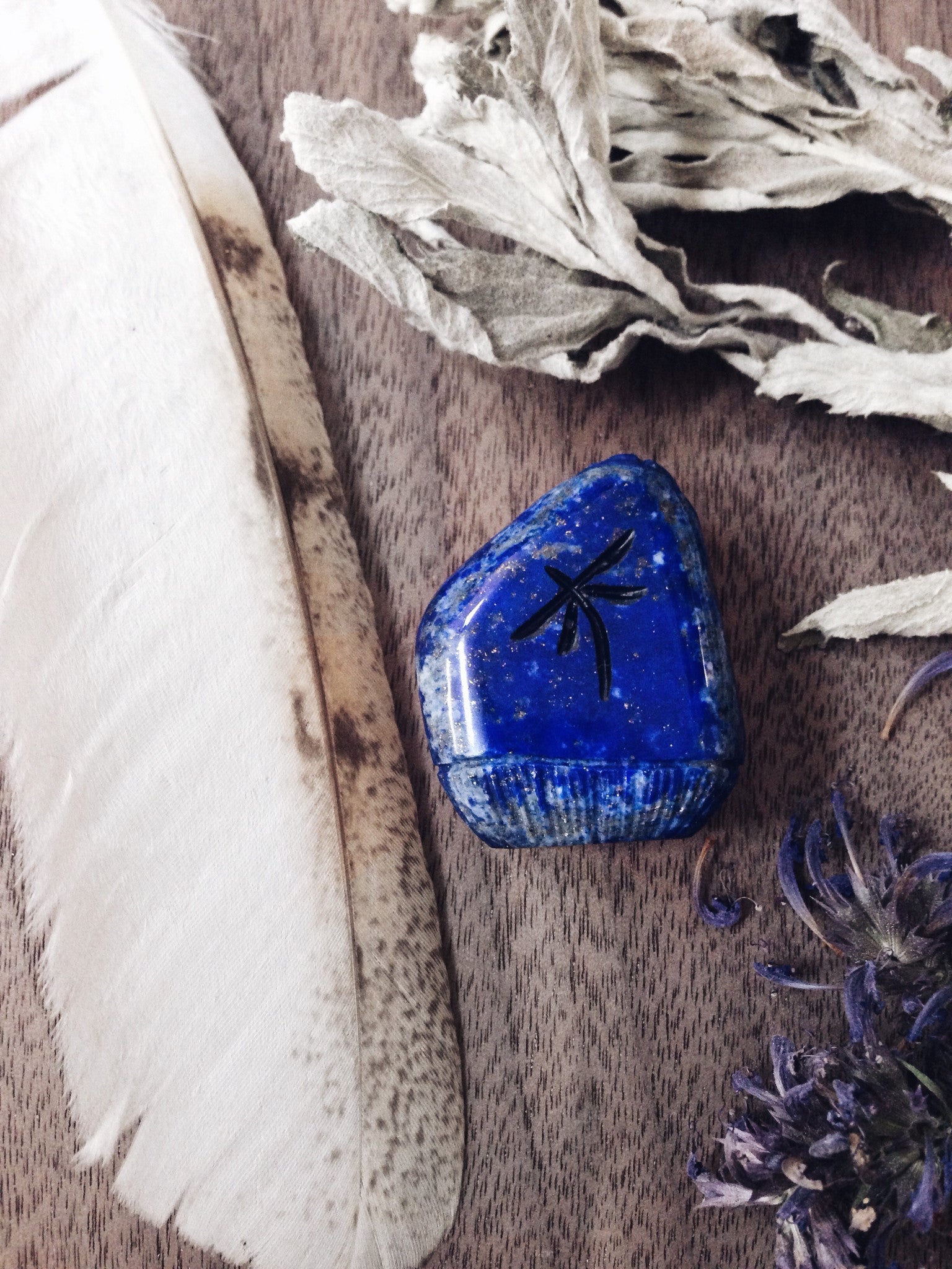 Corn Maiden - Lapis and Coral Cabochon carving by Kateri Sanchez