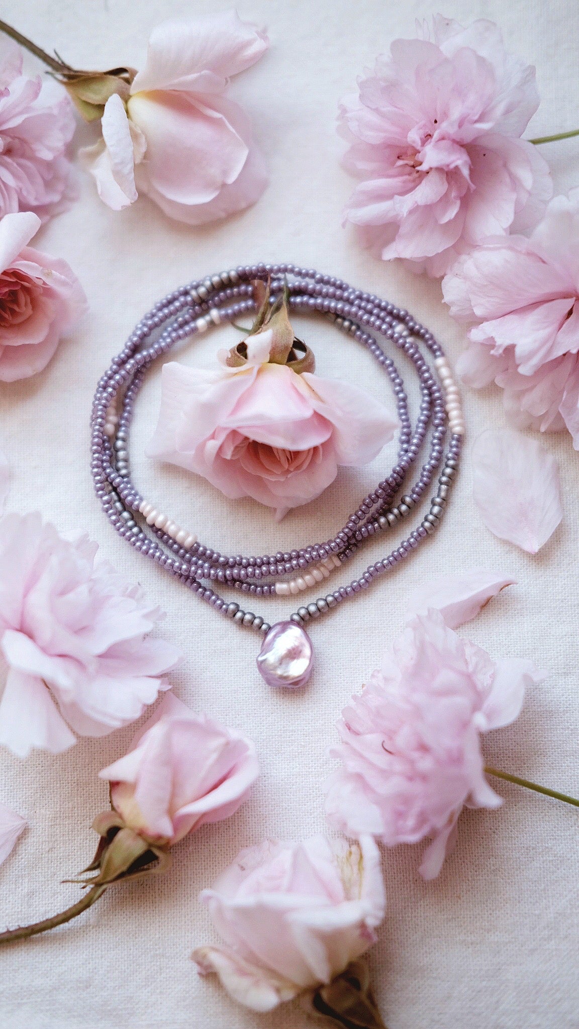 Pearl Petal + Keshi Pearl + serenity necklace