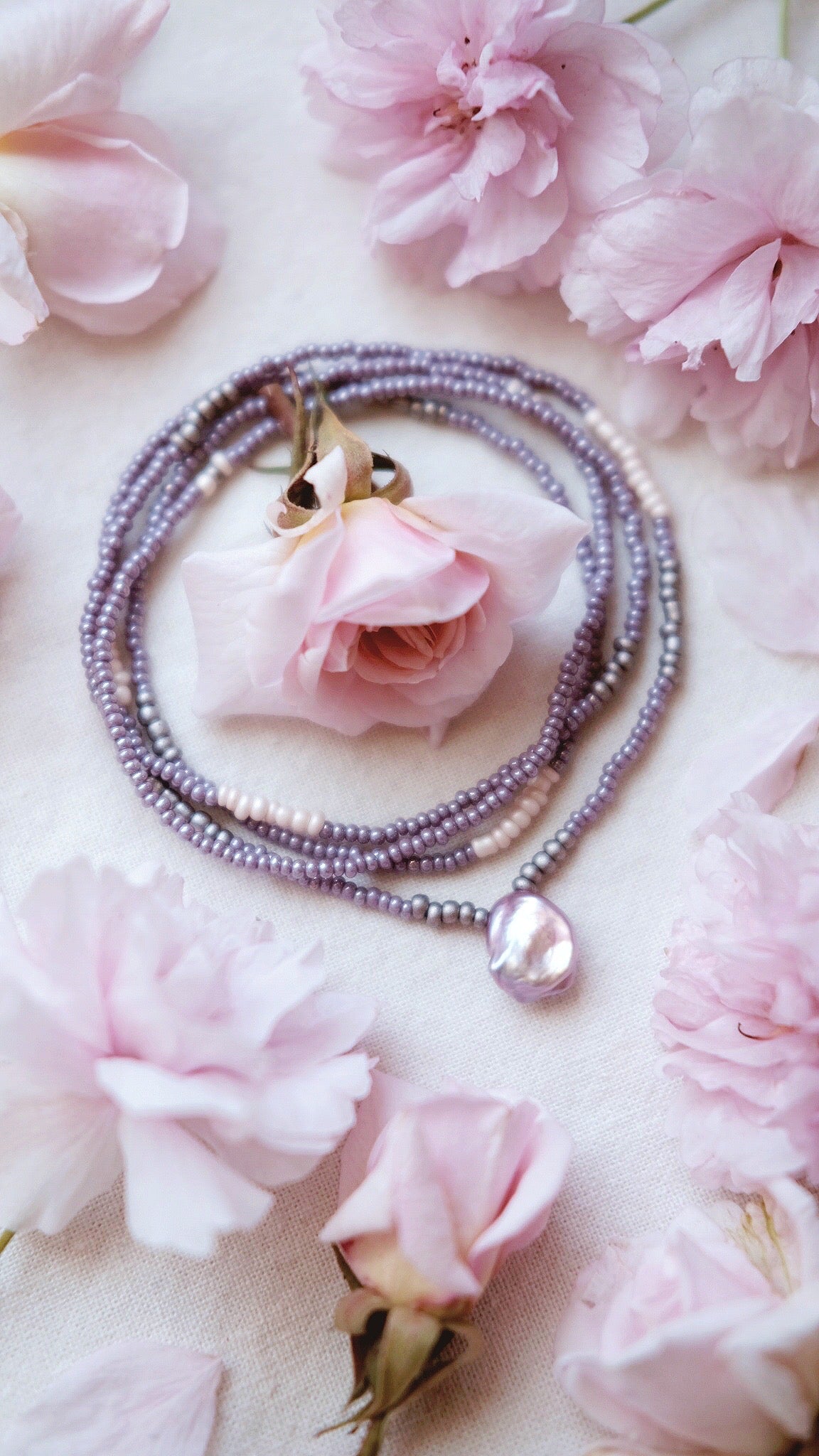 Pearl Petal + Keshi Pearl + serenity necklace