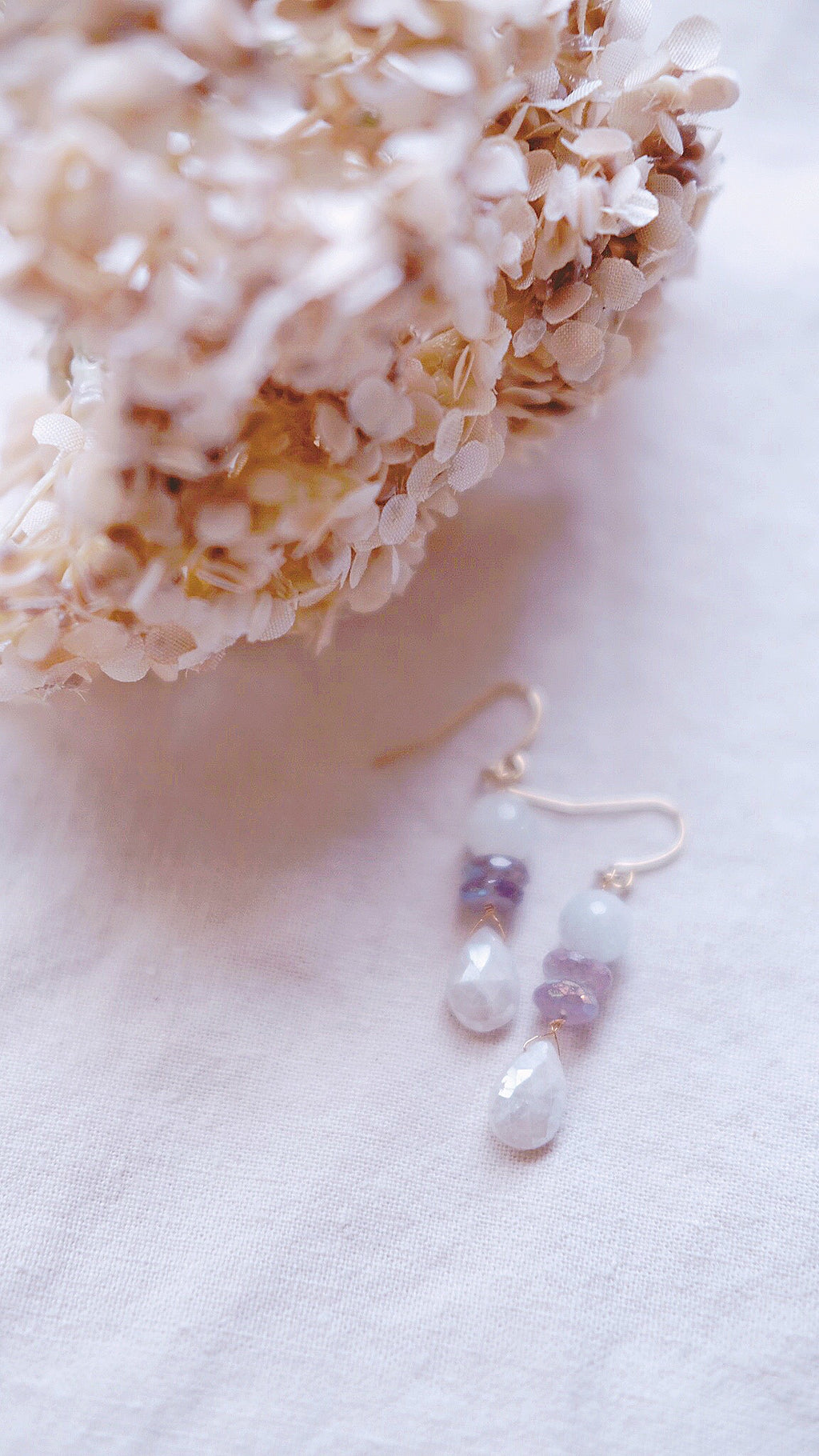 Snow Lotus + Morganite, Aura Amethyst, and Chalcedony earrings