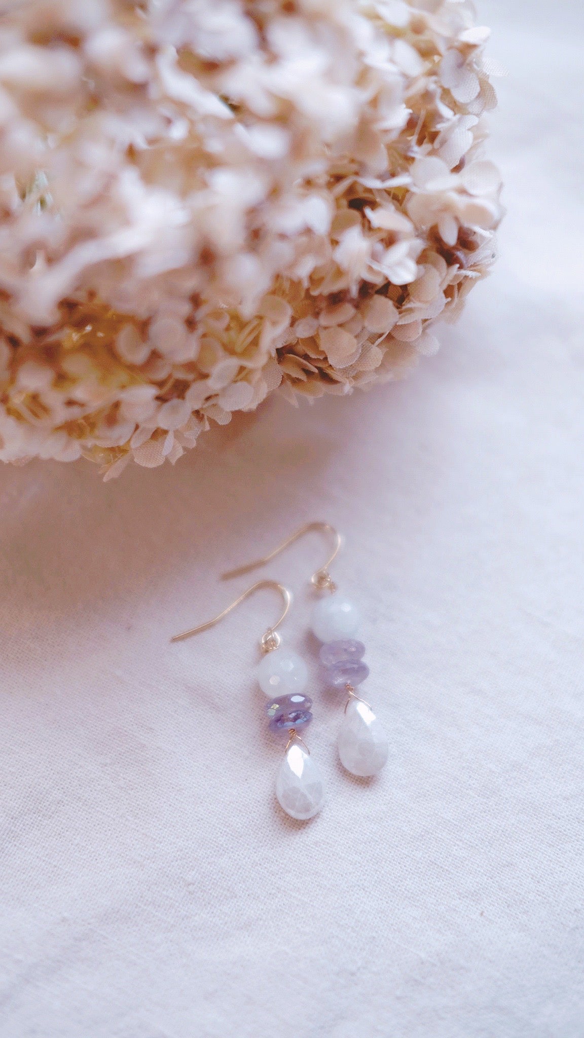 Snow Lotus + Morganite, Aura Amethyst, and Chalcedony earrings