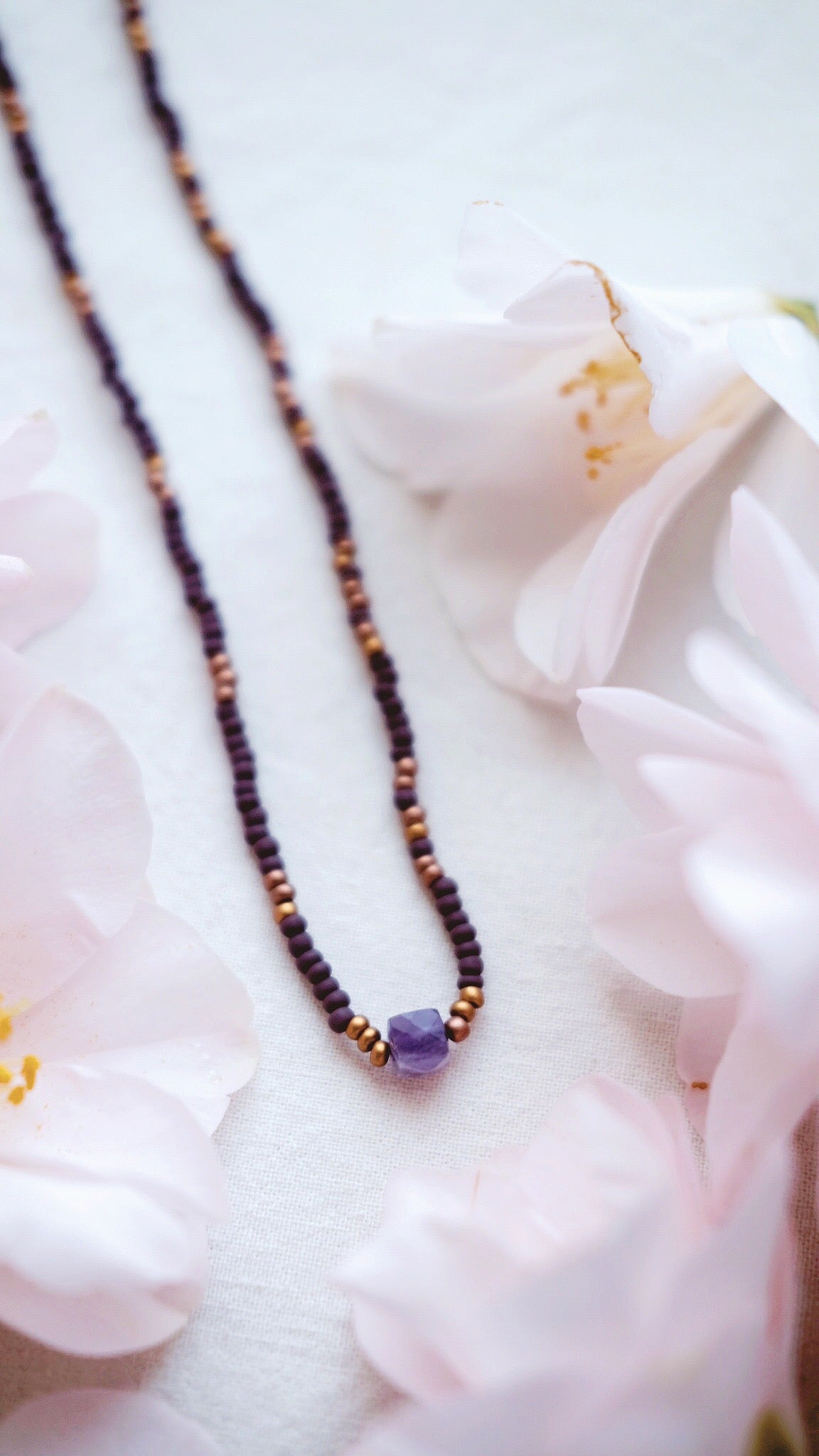 Intuition + Amethyst + mindfulness beaded necklace