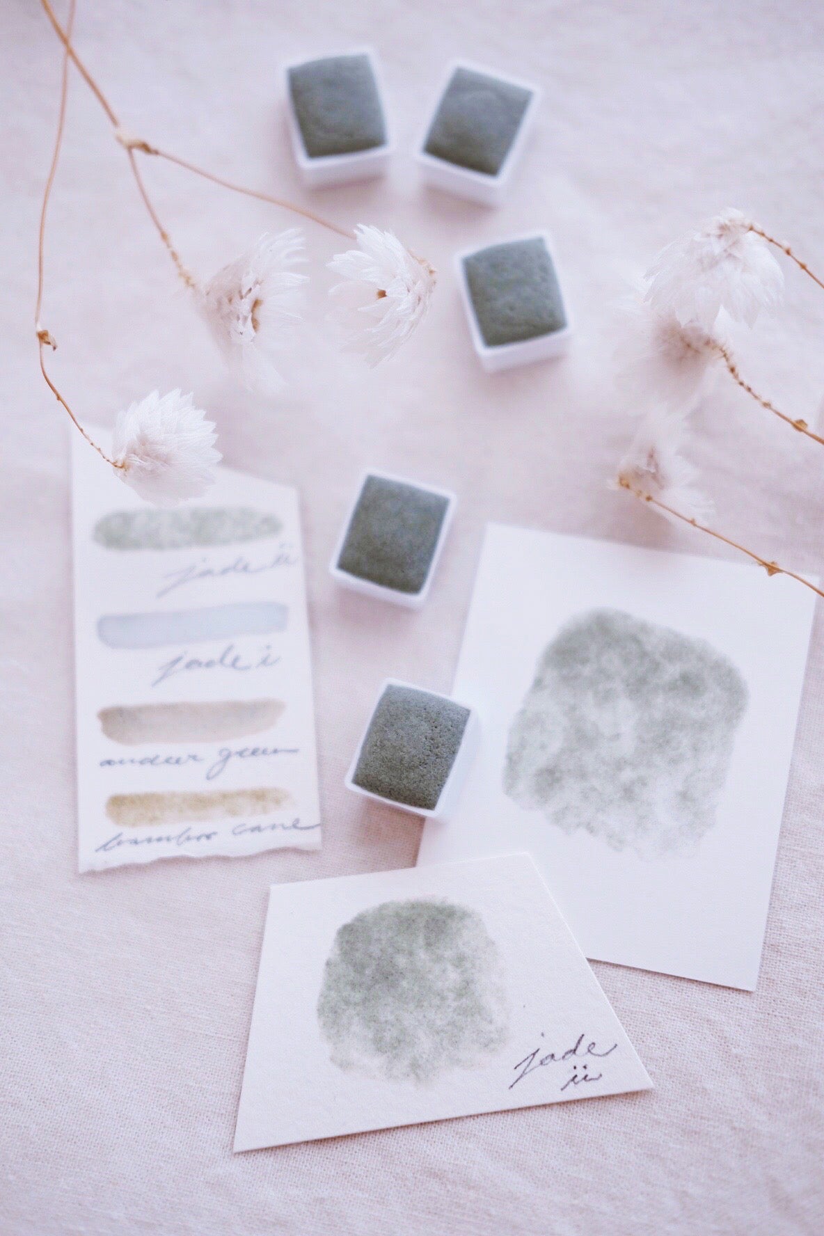 Jade + Stone of five virtues + Limited edition gemstone watercolor