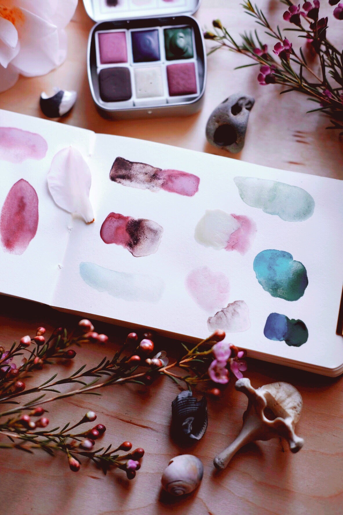 RESERVE for Johanna + Seashell Floret - Limited edition Gemstone Mineral watercolor palette