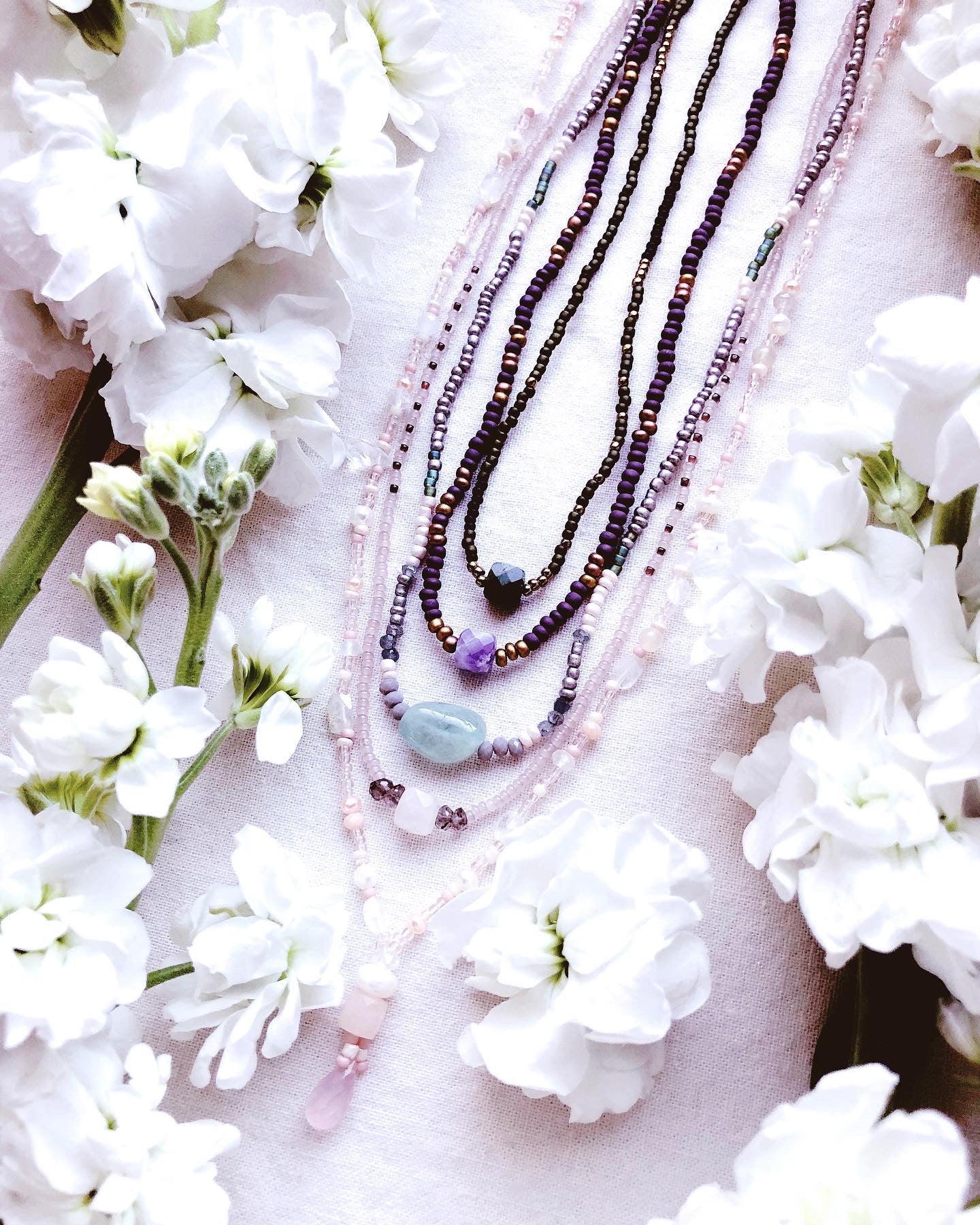 Intuition + Amethyst + mindfulness beaded necklace