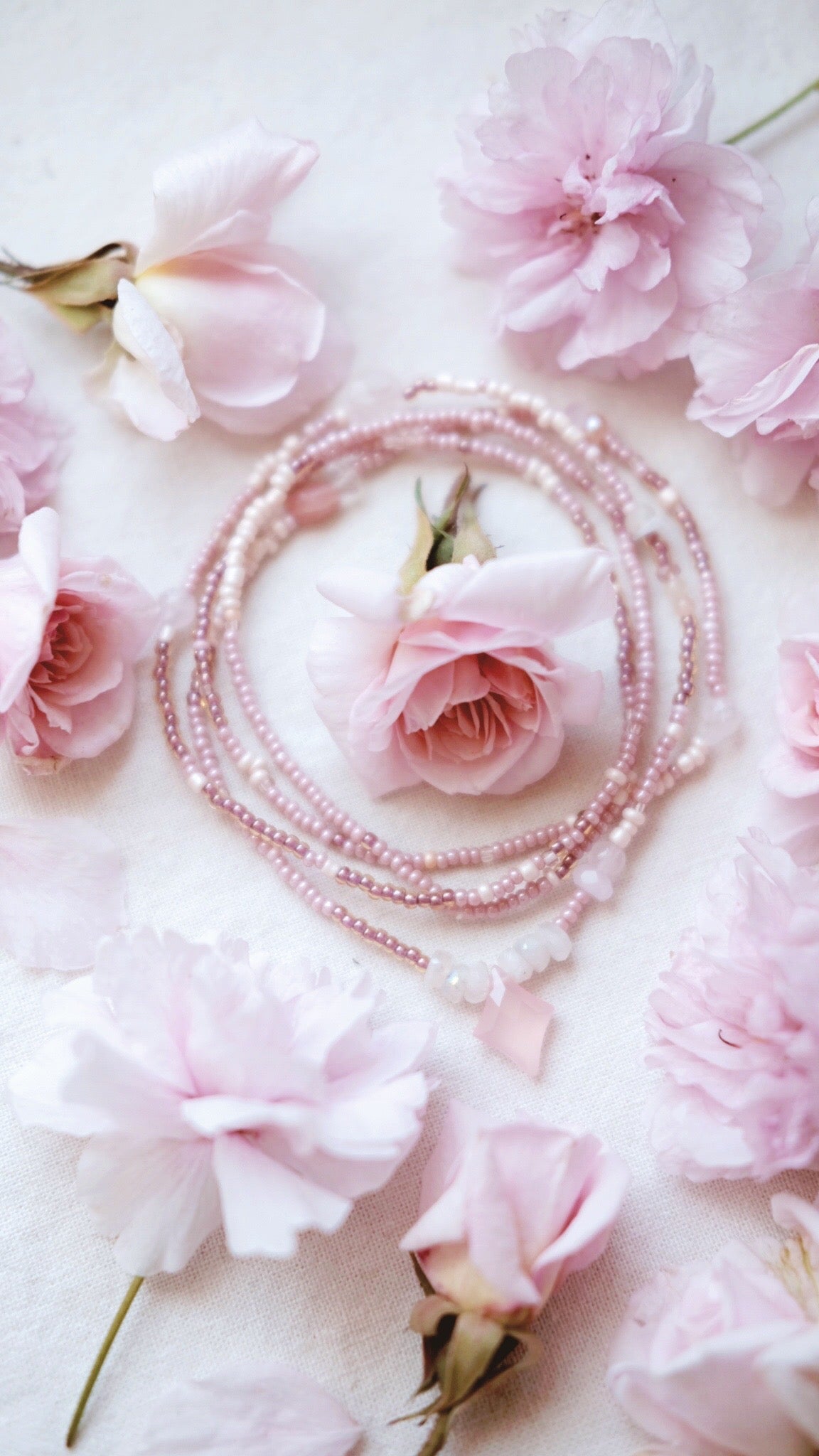 Flowering Dawn + Rose Onyx + Rhodocrosite + Freshwater Pearl + Rose Quartz & Spinel + mindfulness beaded necklace