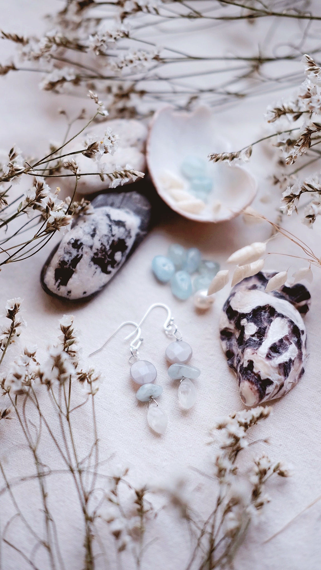 Tidal Moon + Aquamarine & Moonstone earrings