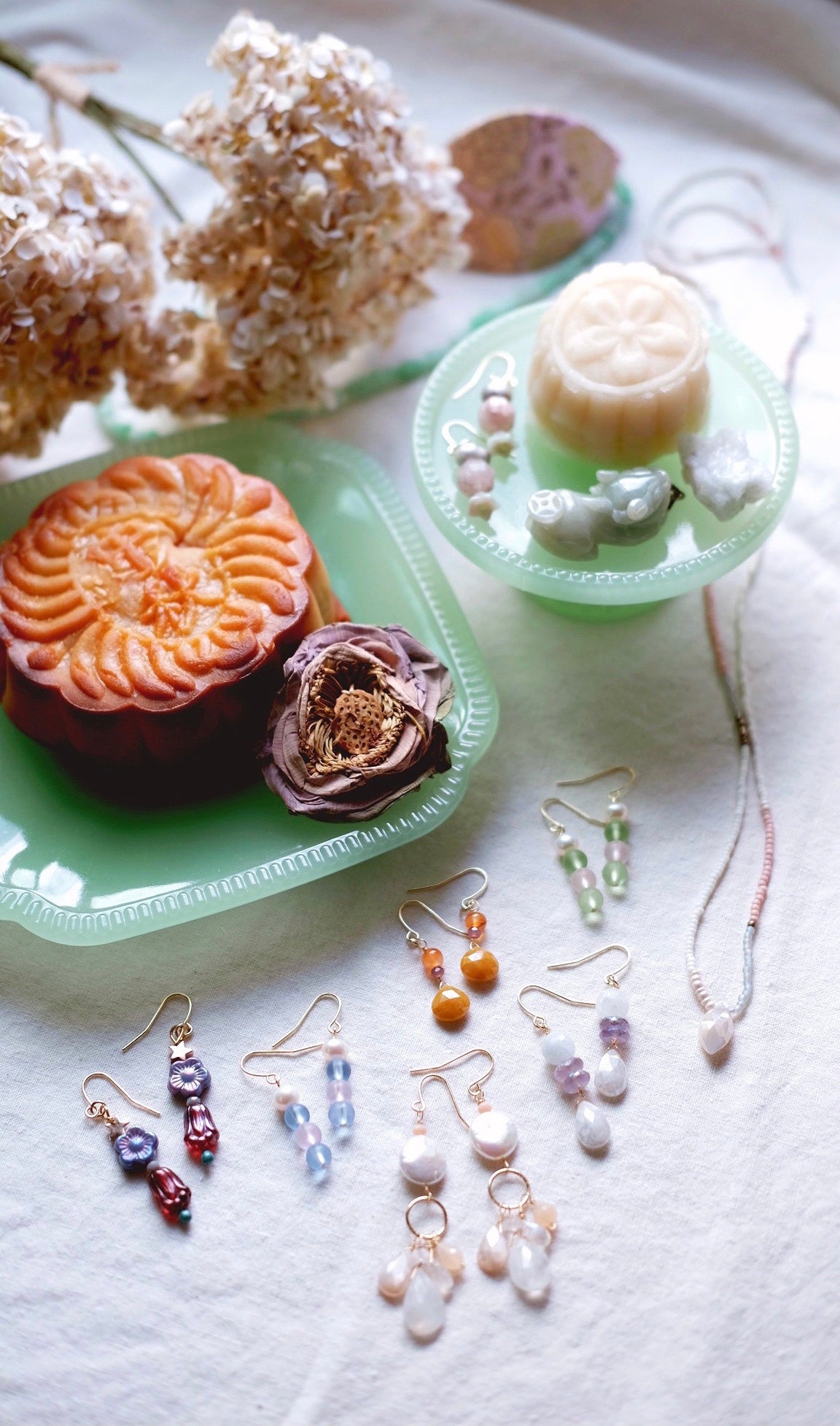 Moon Cake + Carnelian and Chalcedony earrings