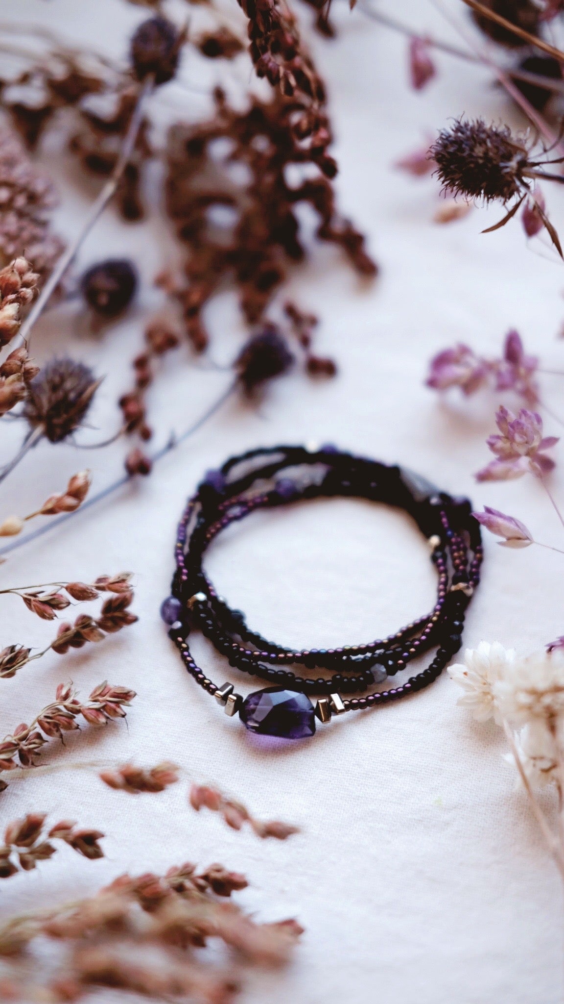 Cauldron Smoke + Amethyst + Black Spinel + Labradorite gemstone necklace