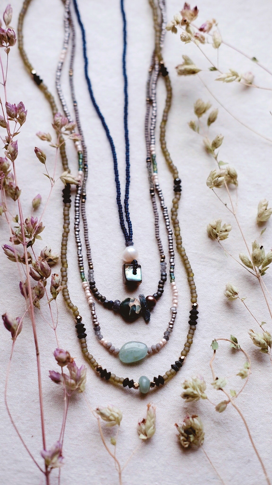 Silence of Sand + Jasper + Jade + Chalcedony + Pyrite necklace